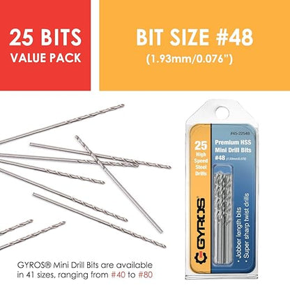 GYROS 25 PCS #48 Micro Drill Bit Set – Small Drill Bits for Jewelry, Plastic, Resin, & Soft Metal – High-Speed Steel Wire Gauge Mini Twist Drill Bit Set for Pin Vise Hand Drill & Rotary Tool