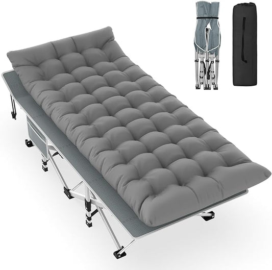 Slendor Camping Cot, Folding Camping Cots for Adults, Portable Sleeping Cot with Carry Bag, 1200D Double Layer Oxford, Camp Cot Bed for Guest Travel, Hiking, Support 500lbs, Charcoal Grey