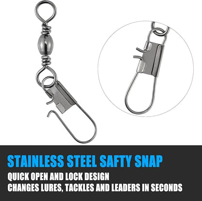 Dr.Fish 50 Pack Fishing Snap Swivels, Barrel Swivels Fishing Tackles, Stainless Steel Safty Interlock Snaps Leader Line Lure Connector Fresh&Saltwater 26-132Lb
