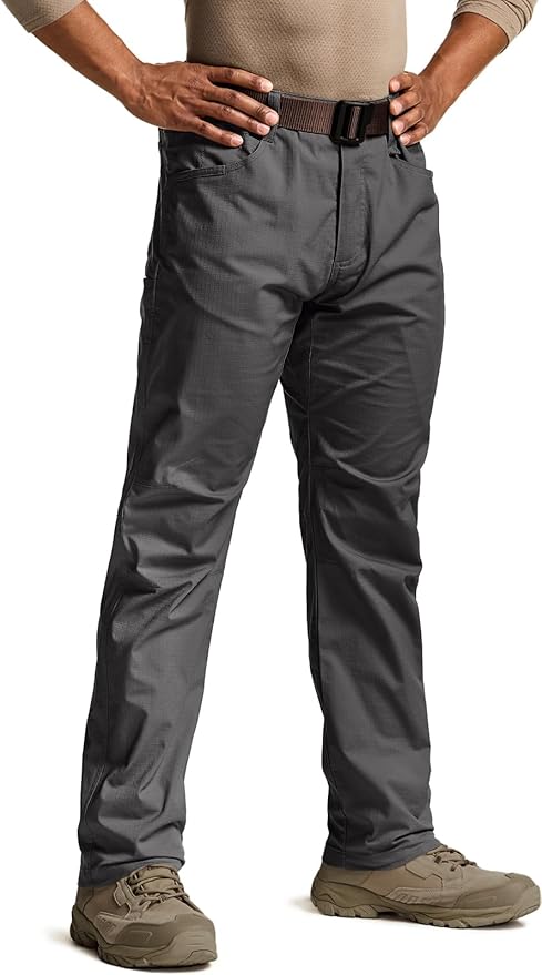 CQR Men's Flex Stretch Tactical Pants, Water Resistant Ripstop Cargo Pants, Lightweight EDC Outdoor Work Hiking Pants