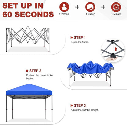 ABCCANOPY 10x10 Pop Up Canopy - Outdoor Patio Portable Canopy Tent Gazebo Heavy Duty for Backyard and Deck with 4 Sandbags and 8 Stakes(Blue, 10x10)