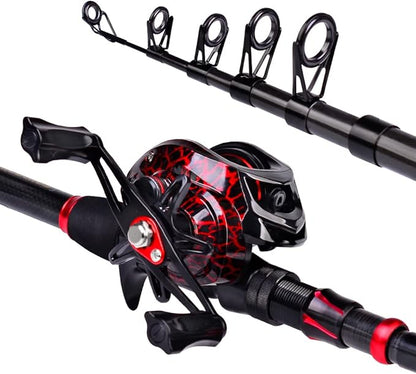 Fishing Rod and Reel Combo, 6.9ft Carbon Fiber Telescopic Fishing Pole with Spinning/Baitcasting Reel Combos, Sea Saltwater Freshwater Ice Bass Fishing Tackle Set Fishing Rods Kit