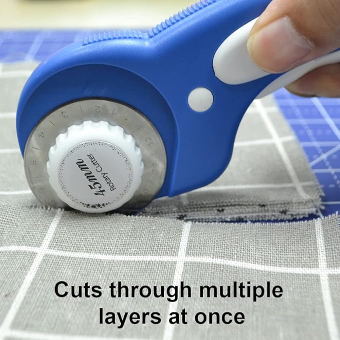 Headley Tools 45mm Rotary Cutter with 5pcs Extra Rotary Blades, Ergonomic Rolling Cutter with Safety Lock for Fabric, Sewing, Quilting, Cloth, Paper, Leather, Crafting, Fabric Rotary Cutter(Navy Blue)