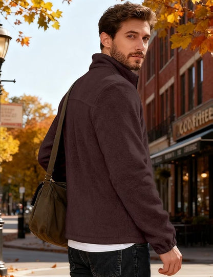 Mens Polar Fleece Jacket Full Zip Lightweight Casual Outdoor Jackets Stand Collar Warm Coats with Pockets