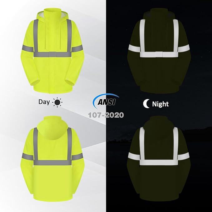 High Visibility Rain Coat, High Vis Rain Suit for Men, Waterproof Rain Jacket with Hood, Class 3 Lightweight Hi Vis Rain Gear for Outdoor Activities& Safety Work, Men Women, Yellow T, S-M