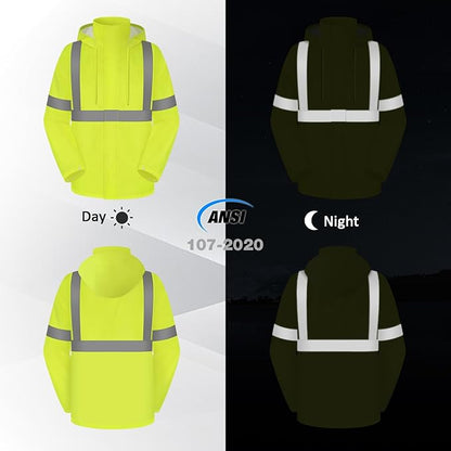 High Visibility Rain Coat, High Vis Rain Suit for Men, Waterproof Rain Jacket with Hood, Class 3 Lightweight Hi Vis Rain Gear for Outdoor Activities& Safety Work, Men Women, Yellow T, S-M