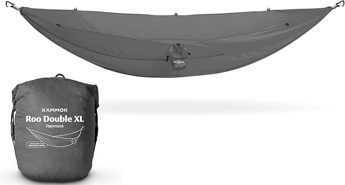 KAMMOK: Roo Double XL Hammock | Made from Strong & 100% Recycled Water Resistant Ripstop Fabric | Comfortable, Packable, Lightweight (Lifetime Adventure Grade Warranty), Granite Gray