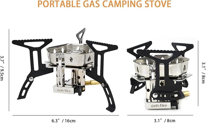 ONLYFIRE Portable Camping Gas Stove 6800W, Small Backpacking Stove with Piezo Ignition, Propane Adapter, Mini Camp Stove with Carry Bag for Outdoor Cooking, Picnic, Camping and Hiking, GS334