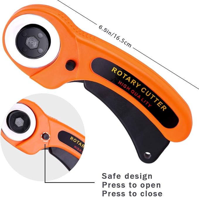 Rotary Cutter, Rotary Fabric Cutter with Safety Lock, Included Extra 10 Pack 45mm Blades, Rotary Cutter Tool for Quilting Sewing Arts Crafts