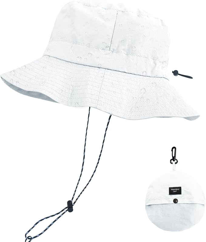 PFFY Quick Dry Waterproof Packable Bucket Hat for Women Men Outdoor Sun Hats with Detachable Chin Strap