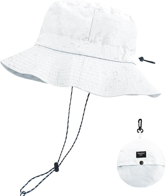 PFFY Quick Dry Waterproof Packable Bucket Hat for Women Men Outdoor Sun Hats with Detachable Chin Strap