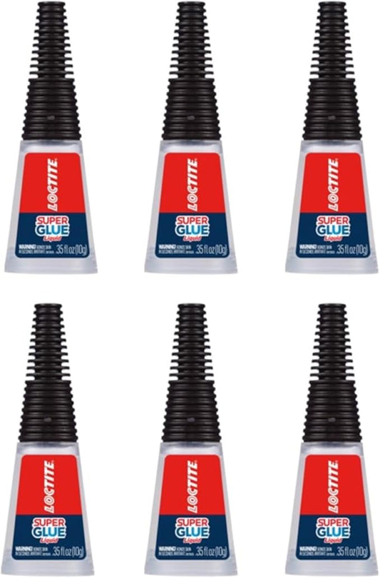 Loctite Super Glue Liquid Longneck Bottle, Clear, 0.35 fl oz Bottle, 6 Pack - Superglue for Plastic, Wood, Metal, Crafts & Repair, Cyanoacrylate Adhesive Instant Glue, Quick Dry