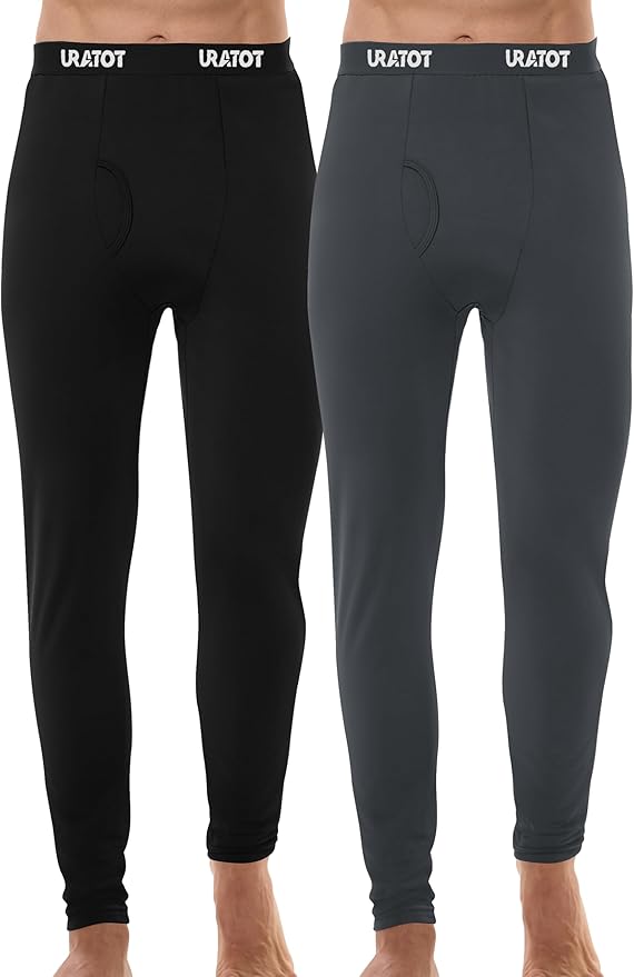 URATOT Men's Thermal Underwear Bottom Fleece Long Johns for Men Soft Warm Base Layer Thermal Pants for Cold Weather