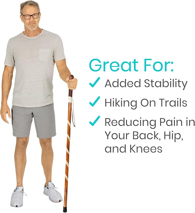 Vive Wooden Walking Stick - Willow Cane for Seniors Hiking & Balance - Heavy Duty Carved Twisted Wood Sticks for Men & Women - Stylish Support Pole for Outdoor Trekking & Weight Bearing