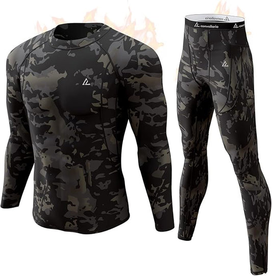 CL convallaria Mens Thermal Underwear Set with Fly Long Johns Base Layer Winter Hunting Gear Sport Top and Bottom