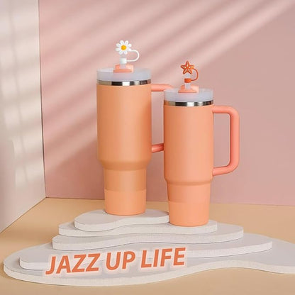 Stanley Cup Accessories Set Including 6 Pcs Silicone Spill Proof Stopper, 2 Pcs Straw Cover Cap for 9-10 mm Straws, 1 Pcs Silicone Boot for Stanley Cup 40oz & 30oz Tumbler (Nectarine)