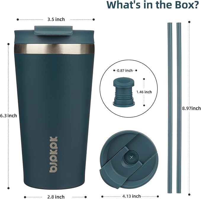 BJPKPK 18oz Stainless Steel Insulated Tumbler With lid And Straw Travel Coffee Thermal Tumblers Cup For Women And Men,Navy Blue