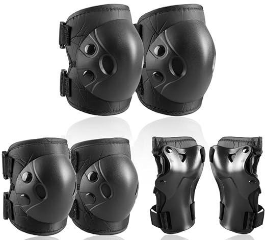 Cockchafer Kids and Youth Knee Elbow Wrist Guards Protective Gear Set for Skateboarding, Roller Skating, Inline Skating, Scooter Riding, BMX Biking (Black, Small)