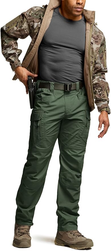 CQR Men's Flex Stretch Tactical Pants, Water Resistant Ripstop Cargo Pants, Lightweight EDC Outdoor Work Hiking Pants