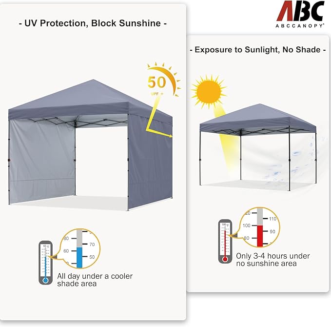 ABCCANOPY Easy Pop up Canopy Tent with 2 Sidewalls for Outdoor Sun Blocking or Rain Protection,10x10, Gray