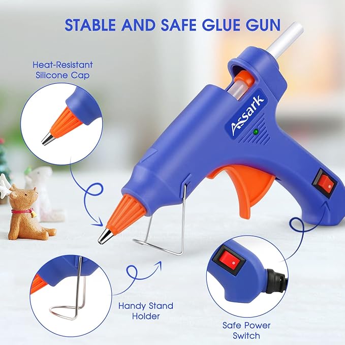 Hot Glue Gun Kit with 30 Glue Sticks(130mm x 7mm), Fast Preheating Hot Melt, High Temp for School Crafts DIY Arts and Quick Home Repairs, 20W Blue