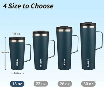 BJPKPK Insulated Tumbler with Handle, 18oz Insulated Tumblers with Lid and Straw, Stainless Steel Metal Water Bottles, Coffee Travel Mugs, Cups, Navy Blue