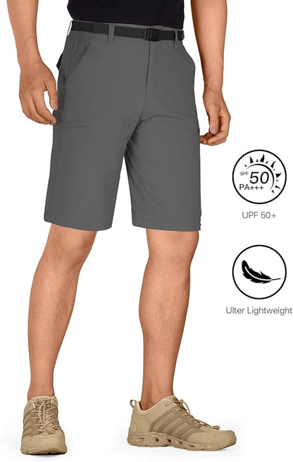 FREE SOLDIER Men's Outdoor Convertible Hiking Pants with Belt Lightweight Quick Dry Tactical Cargo Pants Nylon Spandex