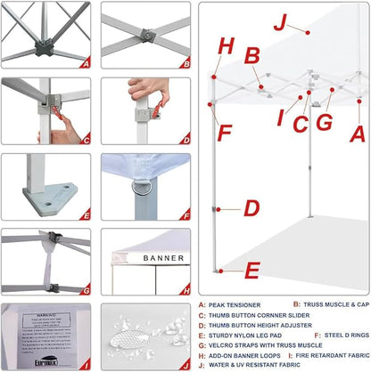 Eurmax USA 8'x8' Pop-up Canopy Tent Commercial Instant Canopies with 4 Removable Zipper End Side Walls and Roller Bag, Bonus 4 SandBags(Beige)