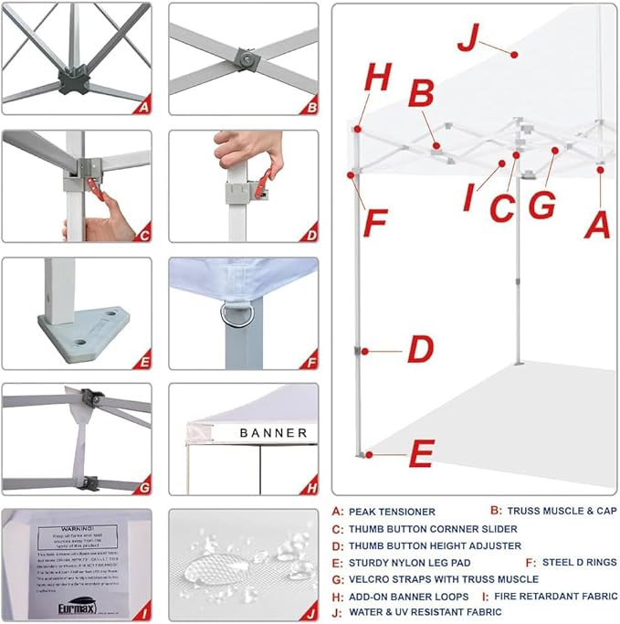 Eurmax USA 10 x 10 Pop up Canopy Commercial Tent Outdoor Party Canopies with 4 Removable Zippered Sidewalls and Roller Bag Bonus 4 Canopy Sand Bags & 24 Squre Ft Extended Awning(White)