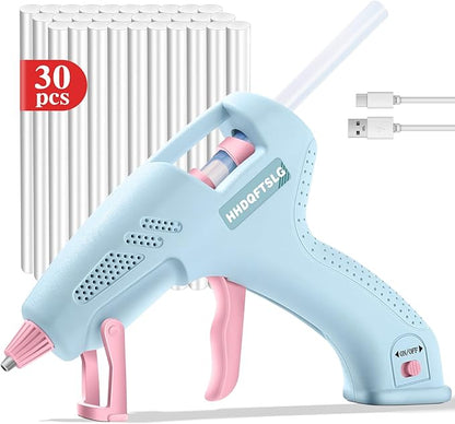 20W Cordless Hot Glue Gun,Glue Gun with 30 Glue Sticks (7×150mm),90s Fast Heating,2600mAh Type-C Rechargeable Mini Glue Gun for DIY Crafts,Home Repairs,Kids' School Projects & Gift Making-Blue