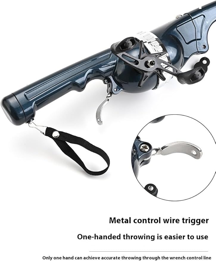 Portable Travel Fishing Rod, Integrated Rod and Wheel, Carbon Fiber-The Whole Rod is 25cm/0.82ft Long After Folding, Built-in Fishing Roller, and Comes with Fishing line.