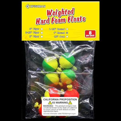 XFISHMAN Weighted-Bobbers-for-Fishing-Floats-Bouy Slip Bobber Fishing Corks Kit Crappie Bluegills Panfish Catfish Hand Made Foam Float 1 Inch 2 in 8-12 Pack
