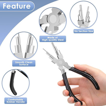 Bail Making Pliers, 6 in 1 Round Nose Pliers for Making Jump Rings, Wire Wrapping, Jewelry Making, Loop Making, Forming Bends