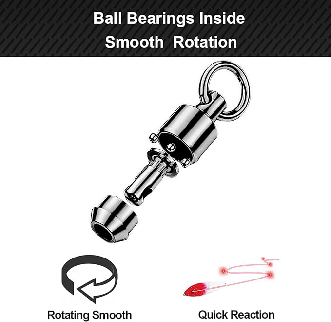 Atibin High Strength Snap Swivels Saltwater Ball Bearing Fishing Swivels Freshwater Stainless Steel Split Rings Fishing Black Nickel 30lbs-156lbs