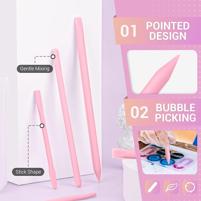 Gartful 6PCS Silicone Stir Sticks, Reusable Mixing Sticks for Epoxy Resin, Paint, Making Glitter Tumblers Cups, Arts, Crafts, Facial Mask Stirring Rods, Pink