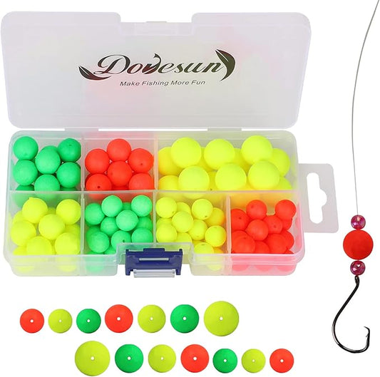 Dovesun 220/104/80/54/42/52pcs Fly Fishing Floats Bobbers Foam Pompano Rigs Surf Fishing Rig Floats Bright Color Round, Bullet, Cylindrical, Spin, Pill with Tackle Box