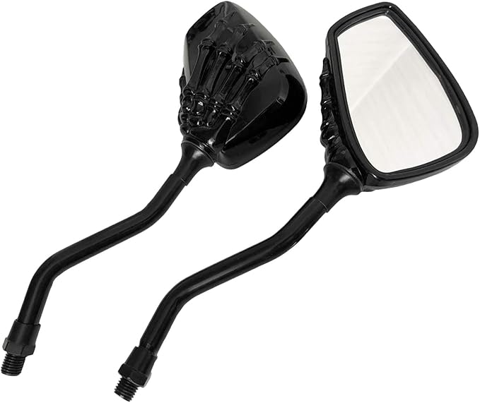 Universal Bicycle Mirror 8mm 10mm Skull Hand Side Also for Motorcycle Rear View Mirrors Scooter Moped Bike black