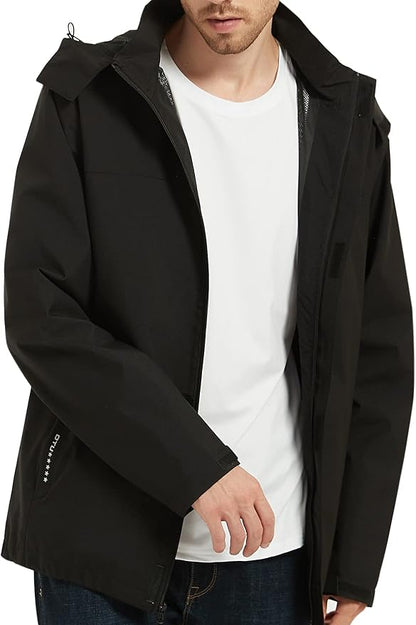 OTU Men's Lightweight Waterproof Hooded Rain Jacket Outdoor Raincoat Shell Jacket for Hiking Travel