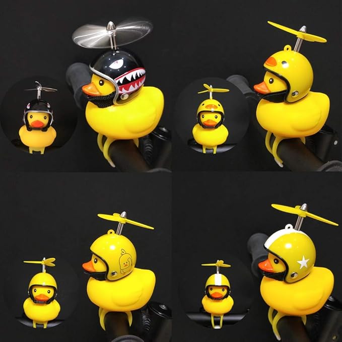 Duck Bike Bell, Rubber Bike Horn, Cute Yellow Duck Bicycle Decorations, Squeeze Duck Bicycle Horns with Propeller Helmet