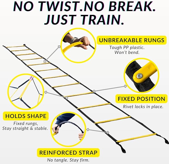 SOFTSOUL Agility Ladder 20ft 12 Rungs Premium Tangle Free Speed Training Equipment for Football Soccer Basketball Footwork Quickness Exercise Workout Drills for Kids Adults Youth Portable