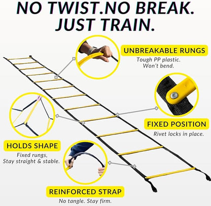 SOFTSOUL Agility Ladder 20ft 12 Rungs Premium Tangle Free Speed Training Equipment for Football Soccer Basketball Footwork Quickness Exercise Workout Drills for Kids Adults Youth Portable