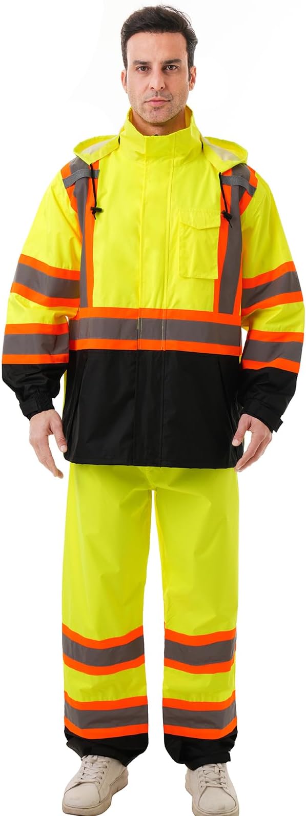 Hi Vis Safety rain Jacket，Reflective Class 3 Rain coat with Inner Mesh Lining and Pockets High Visibility Waterproof work Rain Suits for men&women（Yellow,LG/XL）