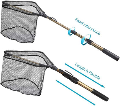YVLEEN Folding Fishing Net - Foldable Fish Landing Net Robust Aluminum Telescopic Pole Handle and Nylon Mesh 16inch Hoop Size