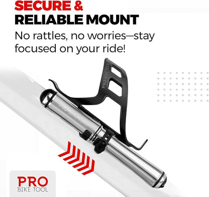 PRO Bike Tool Mini Bike Pump Premium Edition - Fits Presta and Schrader valves - High Pressure PSI - Bicycle Tyre Pump for Road and Mountain Bikes