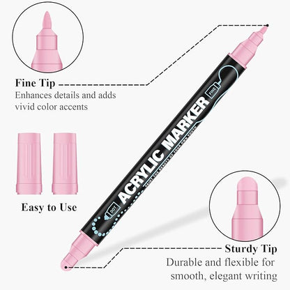 Acrylic Paint Markers, 24 Colors Dual Tip Acrylic Paint Pens for Rock Painting, Fabric, Wood, Canvas, Stone, Glass, Scrapbook, DIY Crafts & Art Supplies - Stocking Stuffers & Christmas Gifts.