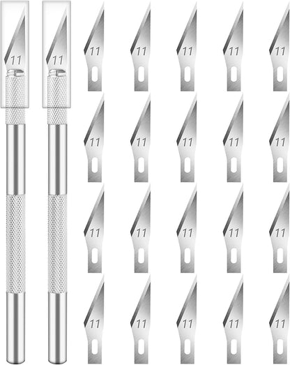 DIYSELF 2 Pack Exacto Knife Set for Crafting, Art & Leather - Precision Knife with 20 Blades #11(Sliver)