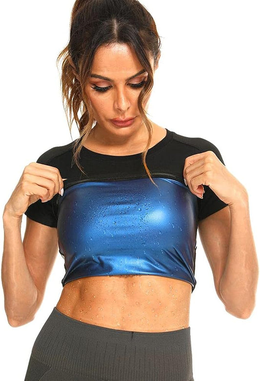 Sauna Suit for Women Sweat Suit, Short Sleeve Sweater for Women, Athletic Tee Sauna Top Compression Waist Trainer