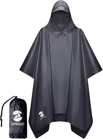 SaphiRose Hooded Rain Poncho Waterproof Raincoat Jacket for Men Women Adults