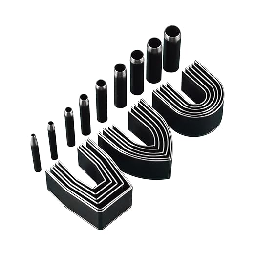 Leather Circle Cutter Tool Set, 27 Pieces, High Carbon Steel Round Cutting Dies, Hole Punch Kit with15MM, 20MM, 25MM, 30MM, 35MM, 38M Dies for DIY Leather Craft