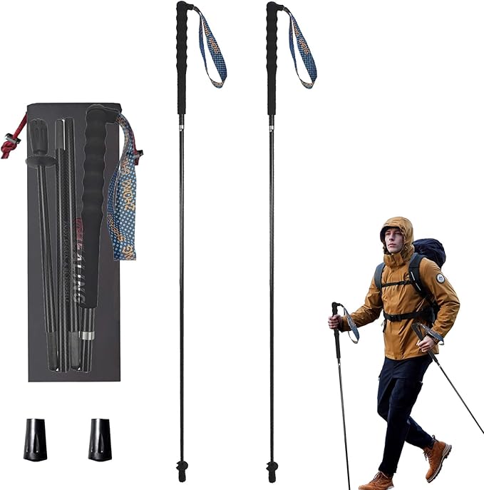 Ultra light hiking poles, collapsible, set of 2, ultra light carbon fibre, hiking poles with moisture absorbing handle, with storage bag, suitable for cross-country, mountaineering and camping